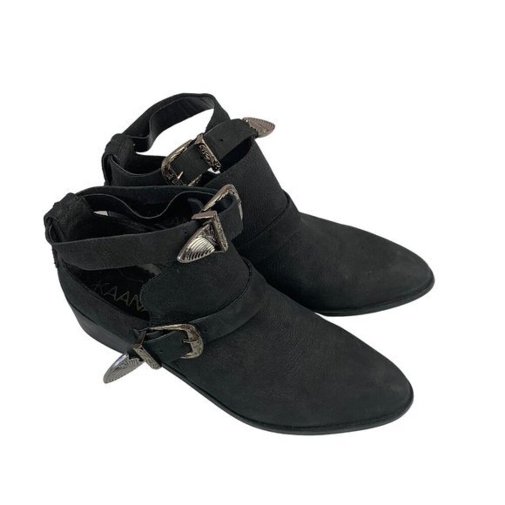 ANTHROPOLIGIE KAANAS | Black Ankle Strap Flat Boot Size 8.5
